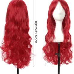 Röd Peruk för Kvinnor 80cm 31.5tum Lång Lockig Röd Cosplay Peruk Värmebeständig med Snedlugg> Peruker