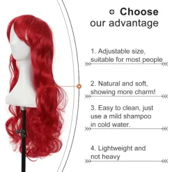 Röd Peruk för Kvinnor 80cm 31.5tum Lång Lockig Röd Cosplay Peruk Värmebeständig med Snedlugg><noscript><img width=