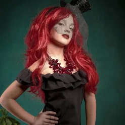 Röd Peruk för Kvinnor 80cm 31.5tum Lång Lockig Röd Cosplay Peruk Värmebeständig med Snedlugg><noscript><img width=