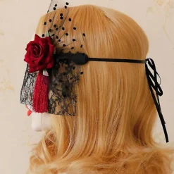 NeunWolken Röd spetsmask med slöja för cosplay, bal, halloween och dansfest><noscript><img width=