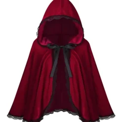 Rödluvan-kappa i sammet för Halloween & Cosplay - Vinröd med svart kant[ZHE] 80CM> Dräkter
