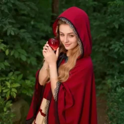 Rödluvan-kappa i sammet för Halloween & Cosplay - Vinröd med svart kant[ZHE] 80CM><noscript><img width=