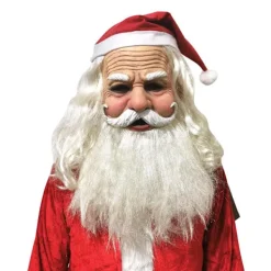 Realistisk tomtemask i latex, helmask med röd tomtemössa + skägg> Masker