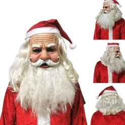 Realistisk tomtemask i latex, helmask med röd tomtemössa + skägg><noscript><img width=