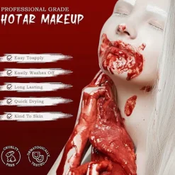 Realistiskt Sminkset med Falskt Blod, Tvättbar Falskt Blodgel för Kläder Mun Ögon, Specialeffektsminkset för Vampyr Zombie Halloween Fa><noscript><img width=