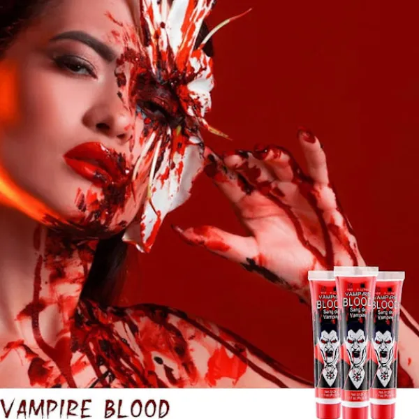 Realistiskt Sminkset med Falskt Blod, Tvättbar Falskt Blodgel för Kläder Mun Ögon, Specialeffektsminkset för Vampyr Zombie Halloween Fa> Smink