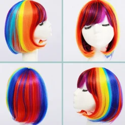 Regnbåge Peruk Kvinnor Syntetisk Färgad Peruk Rakt Hår Värmebeständig> Peruker
