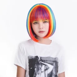 Regnbåge Peruk Kvinnor Syntetisk Färgad Peruk Rakt Hår Värmebeständig> Peruker