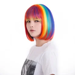 Regnbåge Peruk Kvinnor Syntetisk Färgad Peruk Rakt Hår Värmebeständig><noscript><img width=