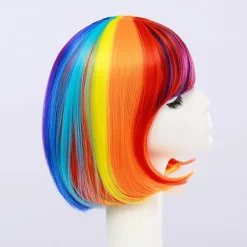 Regnbåge Peruk Kvinnor Syntetisk Färgad Peruk Rakt Hår Värmebeständig><noscript><img width=