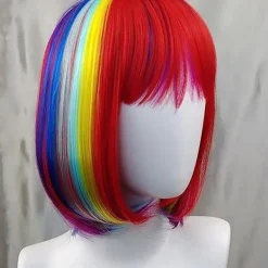 Regnbåge Peruk Kvinnor Syntetisk Färgad Peruk Rakt Hår Värmebeständig><noscript><img width=