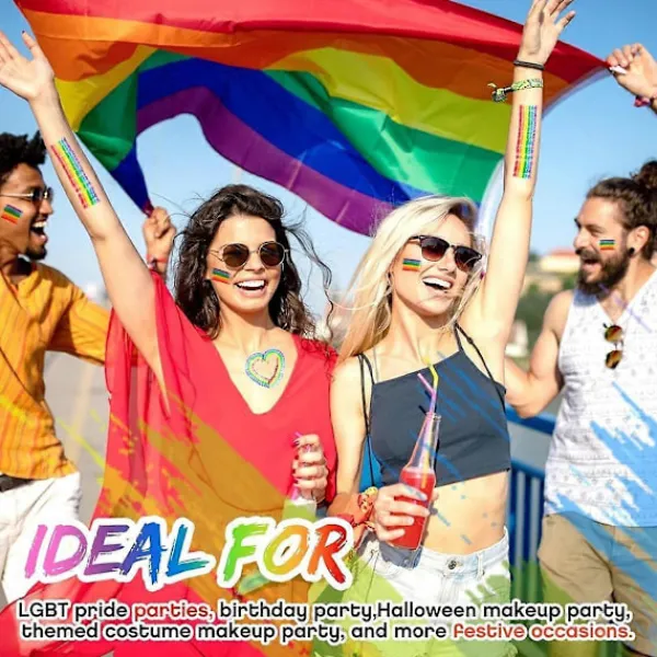 Regnbågs Ansiktsfärg Pride Ansikte Kroppsfärg Kit Regnbåge Sminkstift för Firanden Cosplay Födelsedags Sminktillbehör C> Smink