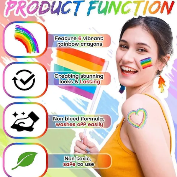 Regnbågs Ansiktsfärg Pride Ansikte Kroppsfärg Kit Regnbåge Sminkstift för Firanden Cosplay Födelsedags Sminktillbehör C> Smink