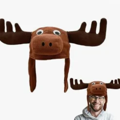 Ren Älg Plyschmössa med Härliga Djuröron Bekväm och Rolig Huvudbonad Djurformad Mössa för><noscript><img width=