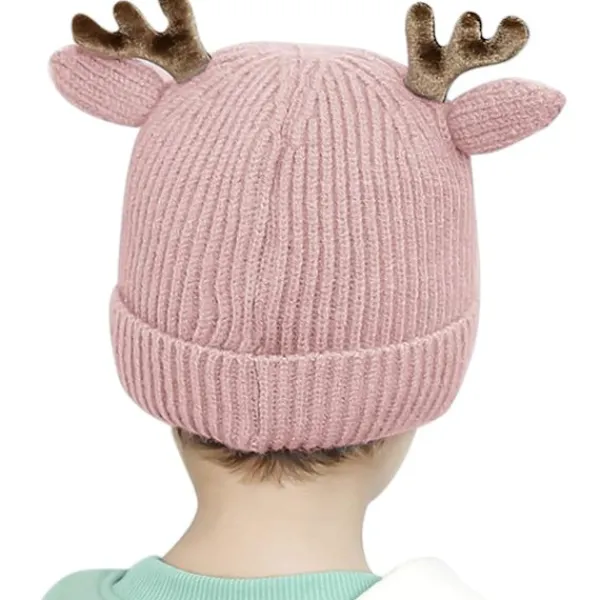 Renmössa för spädbarn och småbarn - Söt virkad stickad mössa med horn, varm huvudbonad för pojkar och flickor> Huvudbonader