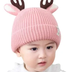 Renmössa för spädbarn och småbarn - Söt virkad stickad mössa med horn, varm huvudbonad för pojkar och flickor><noscript><img width=