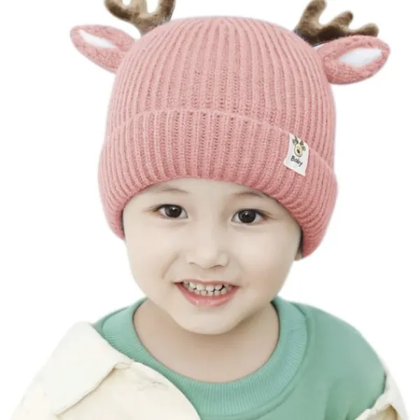 Renmössa för spädbarn och småbarn - Söt virkad stickad mössa med horn, varm huvudbonad för pojkar och flickor> Huvudbonader