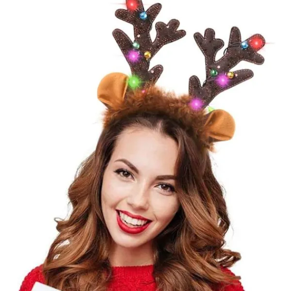 Rensdjurshorn Huvudband, LED Rensa Huvudband med Klockor, ZQKLA> Huvudbonader