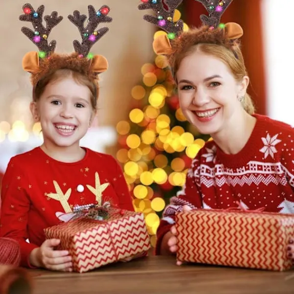 Rensdjurshorn Huvudband, LED Rensa Huvudband med Klockor, ZQKLA> Huvudbonader