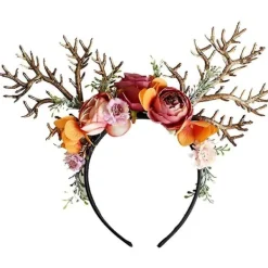 Rensdjurshorn Huvudband Med Blommor Julhårtillbehör Elghorn Huvudbonad Tomteluva Elghorn Huvudbonad Barn Vuxna Fest Fotorekvisita Kostym A> Huvudbonader
