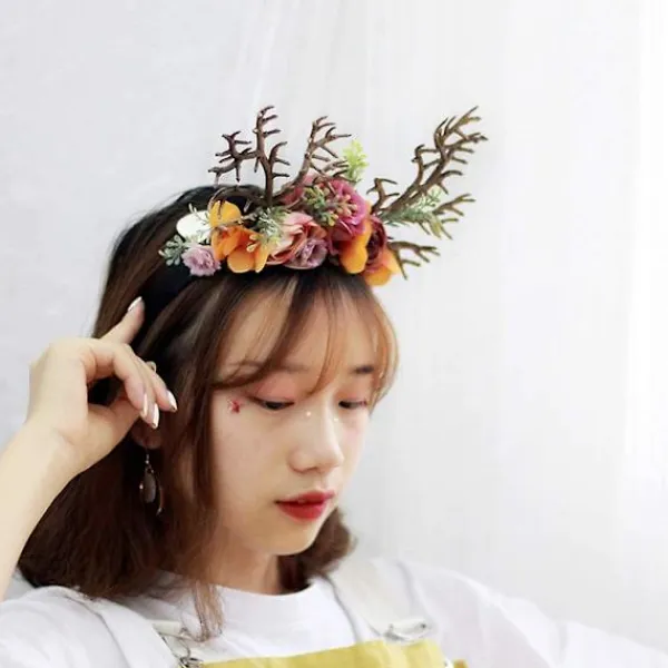 Rensdjurshorn Huvudband Med Blommor Julhårtillbehör Elghorn Huvudbonad Tomteluva Elghorn Huvudbonad Barn Vuxna Fest Fotorekvisita Kostym A> Huvudbonader