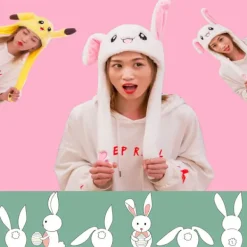 Rolig hoppande kaninplyschmössa för kvinnor och flickor, kan användas som><noscript><img width=