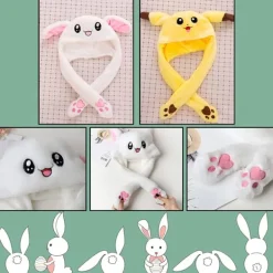 Rolig hoppande kaninplyschmössa för kvinnor och flickor, kan användas som><noscript><img width=