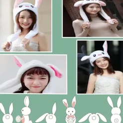 Rolig hoppande kaninplyschmössa för kvinnor och flickor, kan användas som rolig påsk-/halloween-/julhattgåva><noscript><img width=