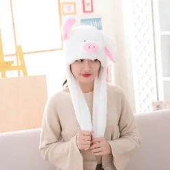 Rolig Plysch Gris Hatt Rörliga Öron Djur Gris Huvudbonad med Tryckning_Kvalitetsgåvor><noscript><img width=