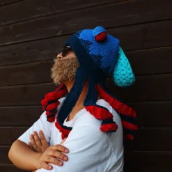Rolig Virkad Bläckfiskmössa – Handgjort Bläckfiskpannband i Ull, Party & Hip Hop Vintermössa, Unisex One Size> Huvudbonader