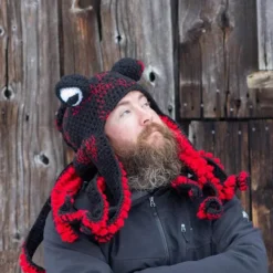 Rolig Virkad Bläckfiskmössa – Handgjort Bläckfiskpannband i Ull, Party & Hip Hop Vintermössa, Unisex One Size><noscript><img width=
