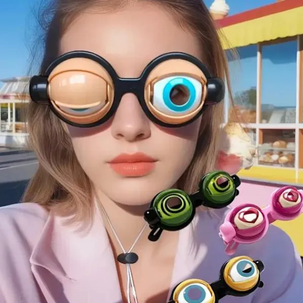 LBSS Roliga glasögon med blinkande ögonmekanism, avslappnad stil, dekorativa glasögon för selfie, rolig present> Tillbehör