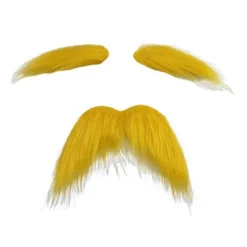 Roliga mustascher skägg cosplay kostymtillbehör för män kvinnor Halloween, gul självhäftande mustasch och ögonbryn> Tillbehör