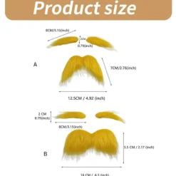 Roliga mustascher skägg cosplay kostymtillbehör för män kvinnor Halloween, gul självhäftande mustasch och ögonbryn><noscript><img width=