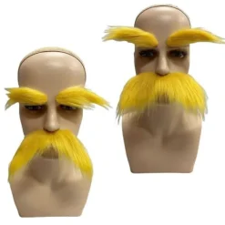 Roliga mustascher skägg cosplay kostymtillbehör för män kvinnor Halloween, gul självhäftande mustasch och ögonbryn><noscript><img width=