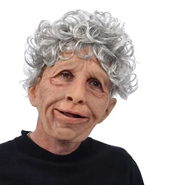 Roliga realistiska latexmasker för gammal man och kvinna med hår, Halloween cosplay, partykostym, gummimask, fest> Masker