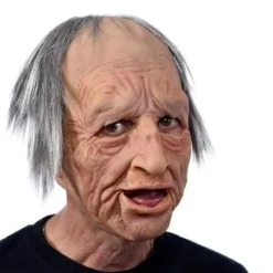Roliga realistiska latexmasker för gammal man och kvinna med hår, Halloween-cosplay, festdräkt, gummimask, fest> Masker