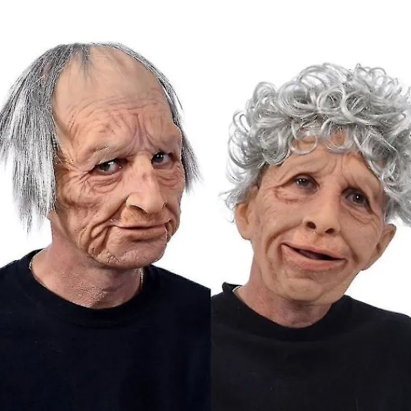 Roliga realistiska latexmasker för gammal man och kvinna med hår, Halloween-cosplay, festdräkt, gummimask, fest> Masker