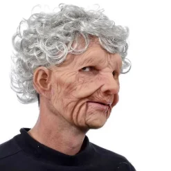 Roliga realistiska latexmasker för gammal man och kvinna med hår, Halloween cosplay, festdräkt, gummimask, fest> Masker