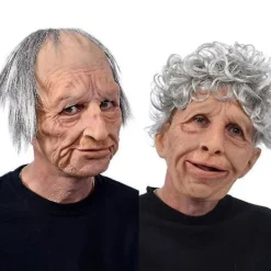 Roliga realistiska latexmasker för gammal man och kvinna med hår, Halloween cosplay, festdräkt, gummimask, fest><noscript><img width=