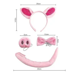 Rosa Gris Kostym Set med Öron, Näsa, Svans och Fluga> Tillbehör