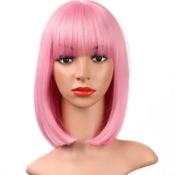 Rosa Lugg Peruk 12" Kort Rak Bob Peruk Färgad Syntetisk Cosplay Vardagsfest Peruk> Peruker