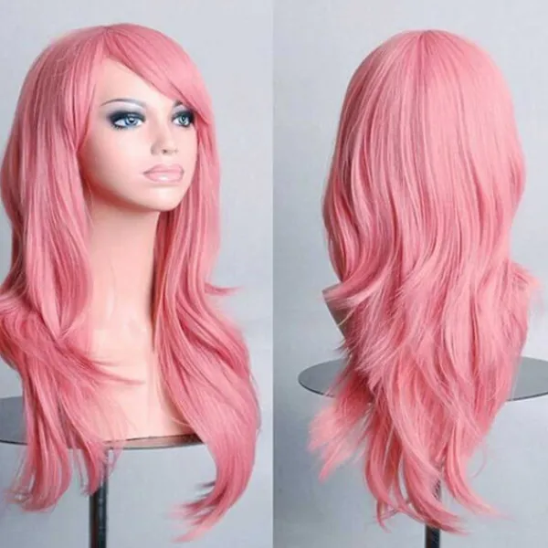 Rosa Peruk 70cm Cosplay Kostym rosa - Perfet> Peruker