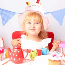 Rosa Plyschhatt med Grattis på Födelsedagen-Tårta - Unisex Vuxenstorlek Festkläder><noscript><img width=