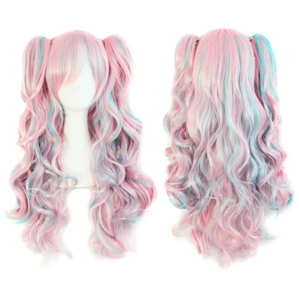 (rosa)68cm Cosplay Unicorn Peruk Lång Lockig Drömsk Söt Mjuk Rosa Lila Blå Gradvis Peruker för Kvinnor G> Peruker