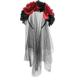 Rosblommig Slöja Halloween Kostym Hårband Dödsdagens Huvudbonad För Festival Karneval Fest (svart och röd)> Huvudbonader