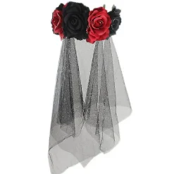 Rosblommig Slöja Halloween Kostym Hårband Dödsdagens Huvudbonad För Festival Karneval Fest (svart och röd)> Huvudbonader