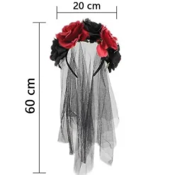 Rosblommig Slöja Halloween Kostym Hårband Dödsdagens Huvudbonad För Festival Karneval Fest (svart och röd)><noscript><img width=