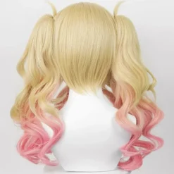 Roséguldfärgad peruk med flätor, kostym för flickor och kvinnor, anime, tvåfärgad lockig peruk, lämplig för jul med huva><noscript><img width=