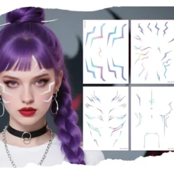 Rumi Laser Tattoo-klistermärken (4-pack) - Tech-Style Blixt Makeup Ansiktsklistermärken för Anime Cosplay och Scenanvändning> Smink